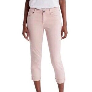 KUT From The Kloth 4 Amy Midrise Crop Fray Straight Leg Pink Jeans Stretch